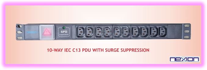 10-Way PDU, 6 IEC C13 Sockets + Switch & Surge Suppressor