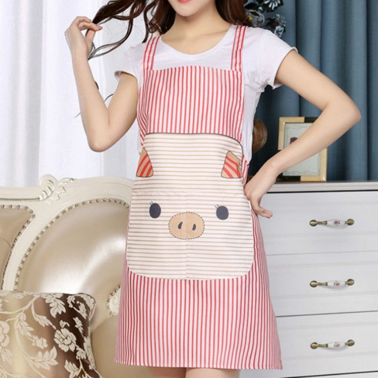 Cotton Yarn Cartoon Pig Kitchen Anti-dirty Strap Apron
