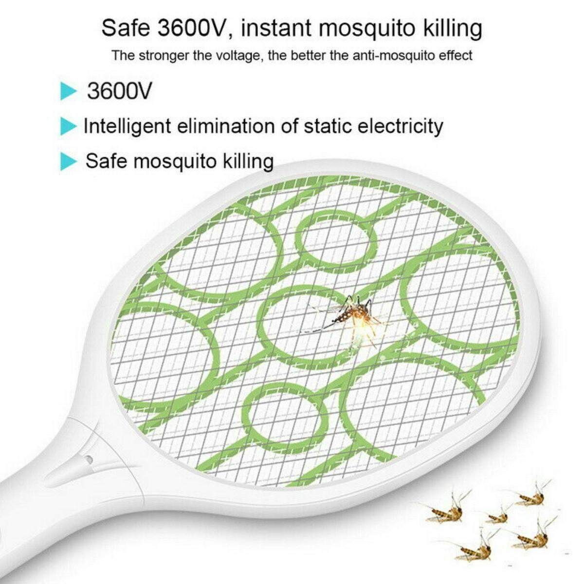 LED Light Rechargeable Electric Fly Swatter Mosquito Insect Racket Bug Pest Killer Green