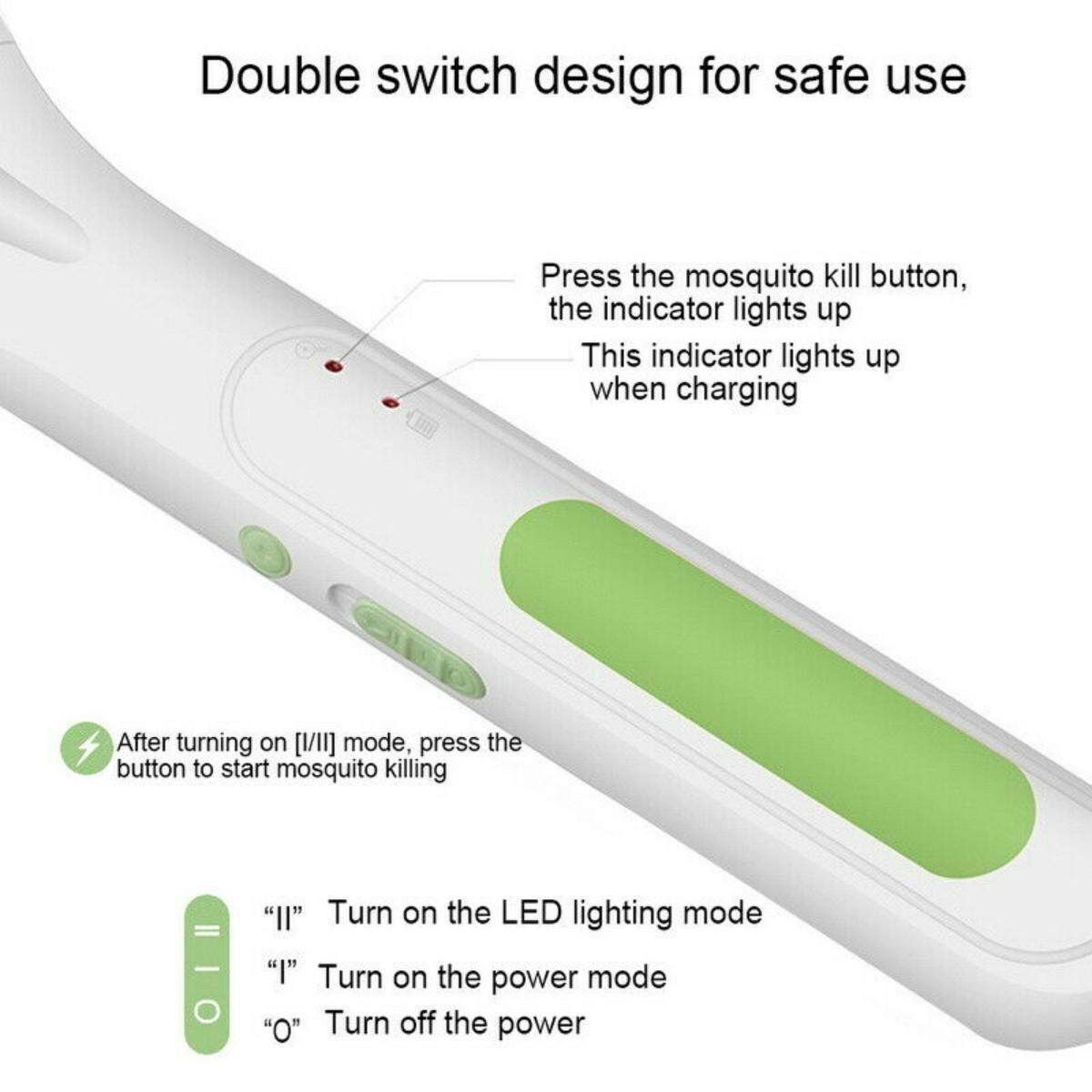 LED Light Rechargeable Electric Fly Swatter Mosquito Insect Racket Bug Pest Killer Green