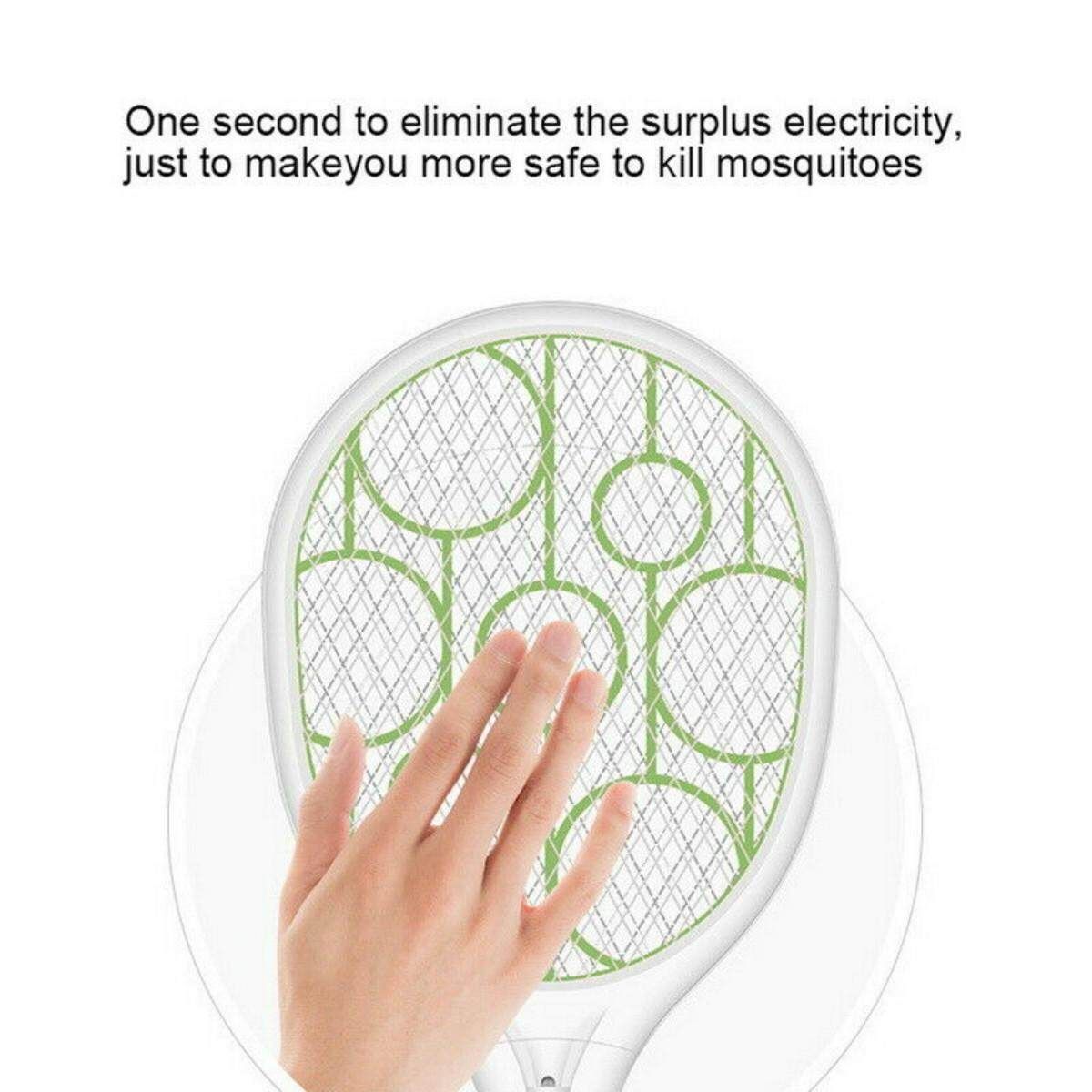LED Light Rechargeable Electric Fly Swatter Mosquito Insect Racket Bug Pest Killer Green