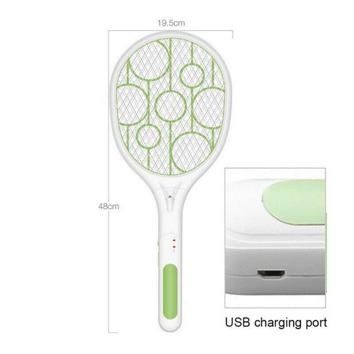 LED Light Rechargeable Electric Fly Swatter Mosquito Insect Racket Bug Pest Killer Green
