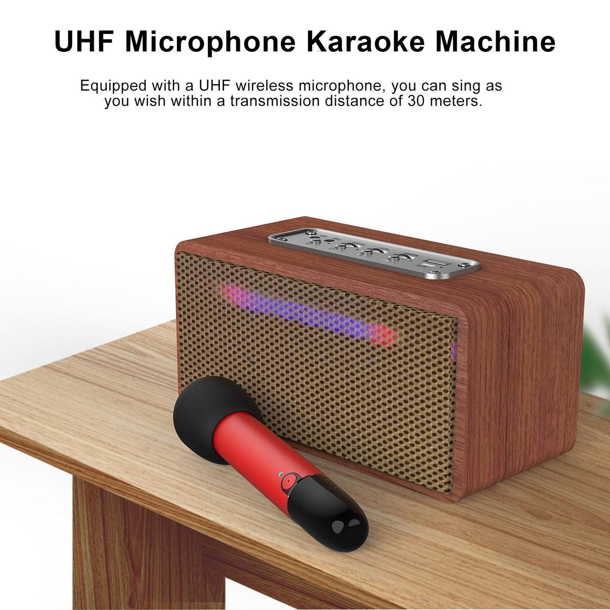 Portable Karaoke Machine for Adults 5W*2 High Power Wireless BT Speakers LED Lights Rechargeable Home Karaoke Support BT/USB Play with Wireless UHF   Microphone