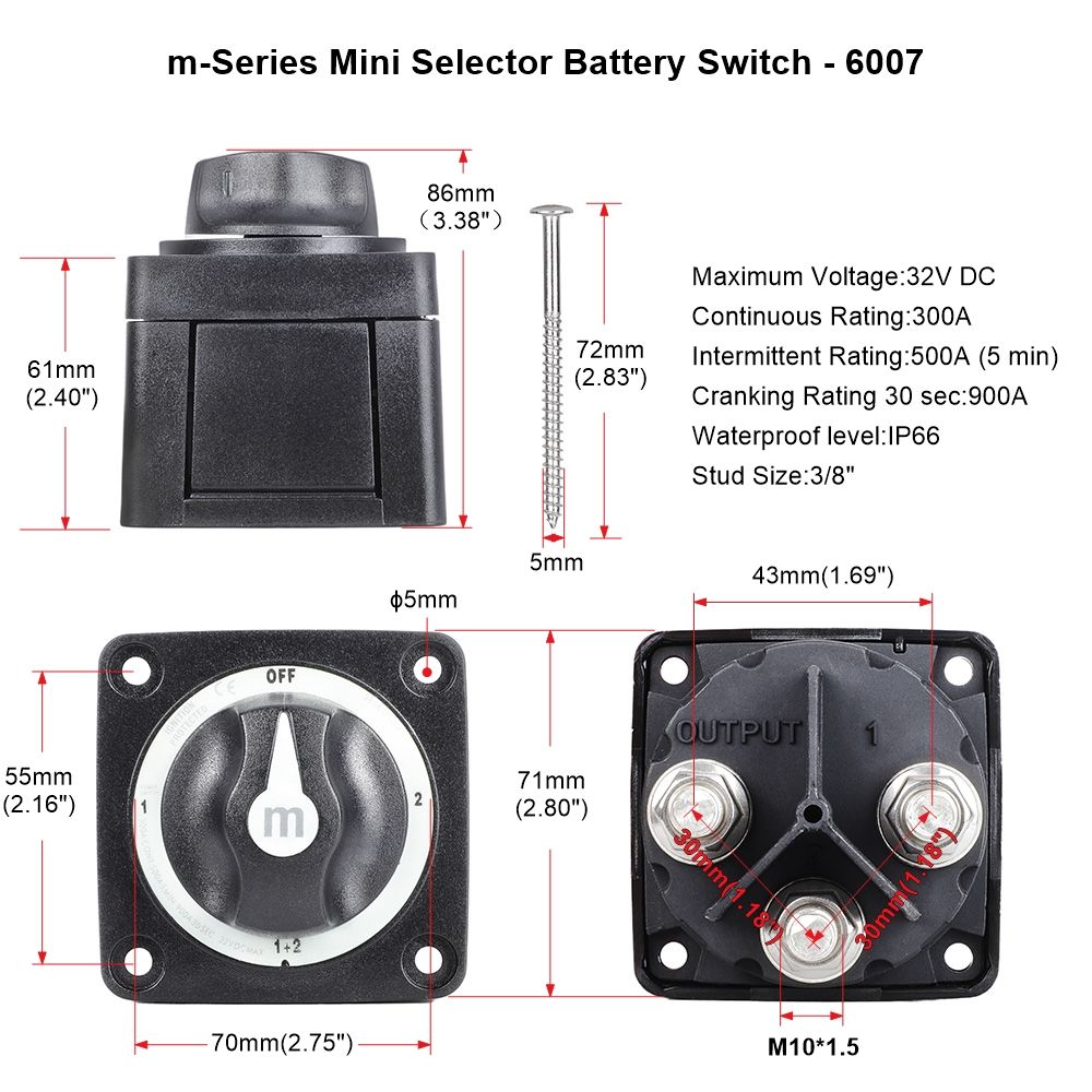 2 3 4 Position Battery MMarine Switch M10 Stud 300A DC 32V