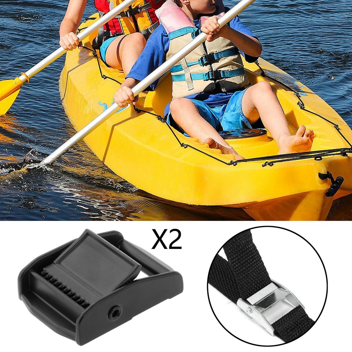 Slider Kayak Webbing Buckle Ladder Lock Clasp For Luggage Black 2pcs