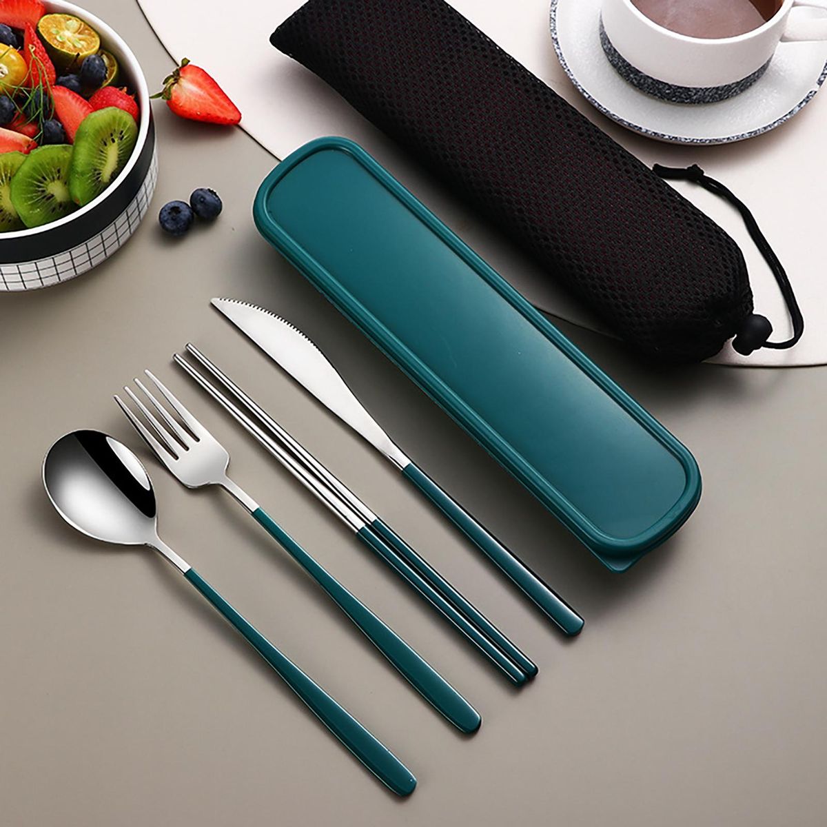 1 Set Meat Fork Chopstick Spoon Fork Cutlery with Storage Case Kit