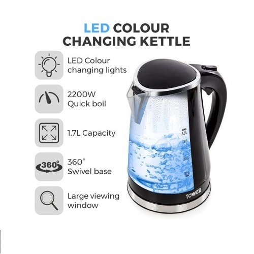 T10012 Led Colour Changing Kettle - 2200W - Black & Blue