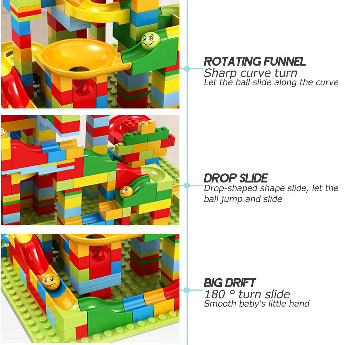 165/200 PCS Building Blocks Set Or Marble Race Run Slide Brick Maze Ball Track Building Block Plastic ABS Compatible Legoed Duplo Slide Building Block Toy Gift