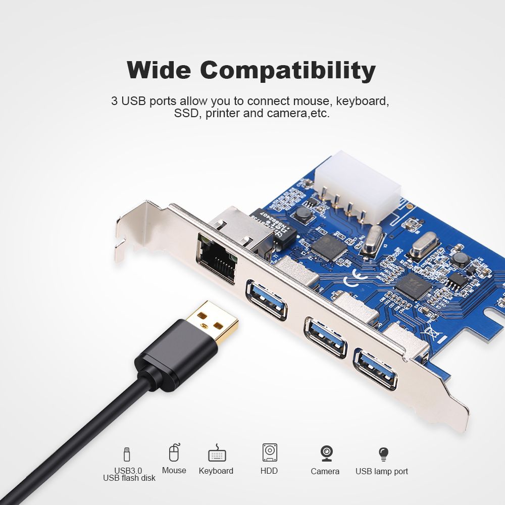 PCI-E To USB3.0 Expansion Card 3 USB3.0 Ports 4Pin Power