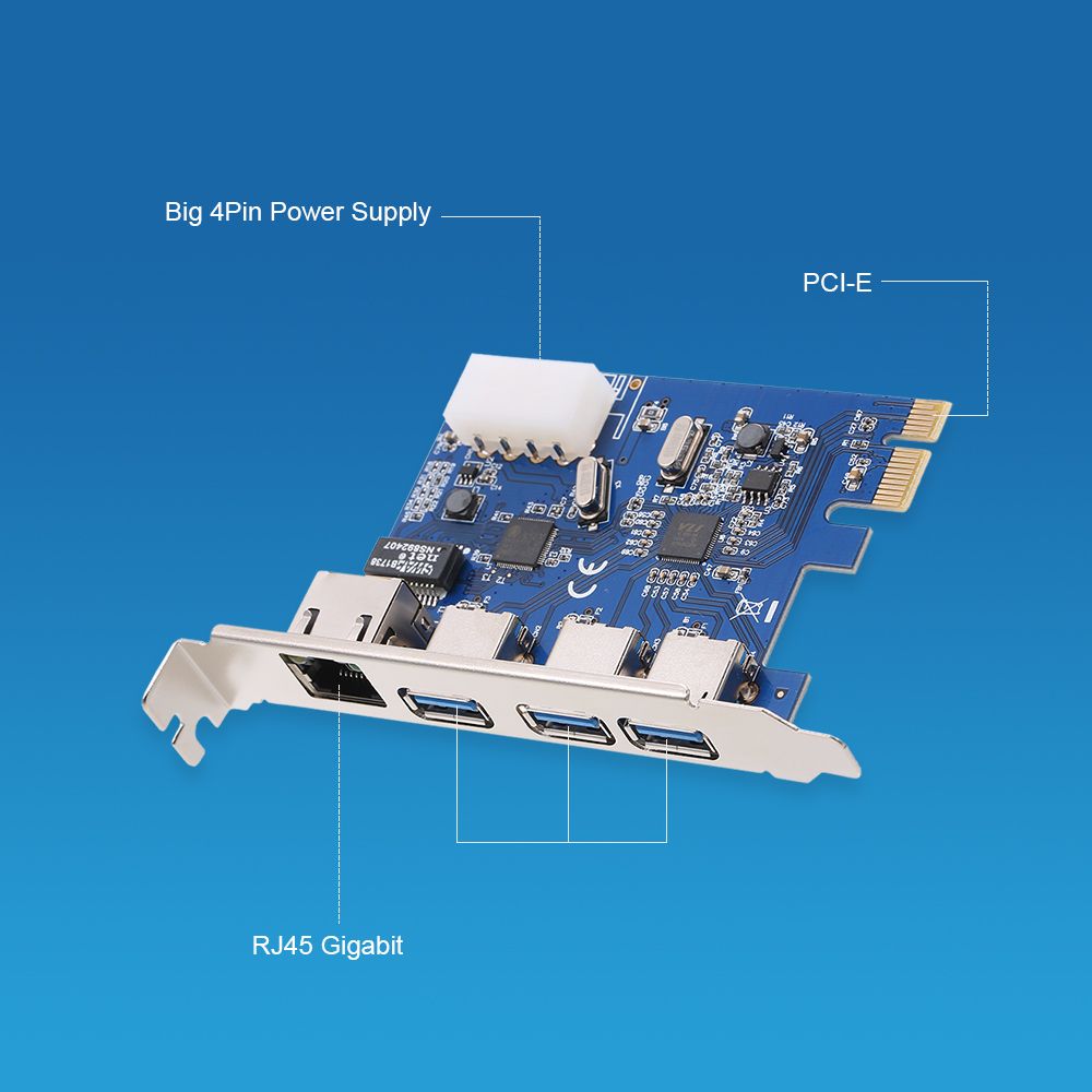 PCI-E To USB3.0 Expansion Card 3 USB3.0 Ports 4Pin Power
