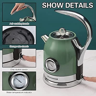 Retro Electric Stainless Steel Kettle With Temperature Control - 1500W - 1.8L