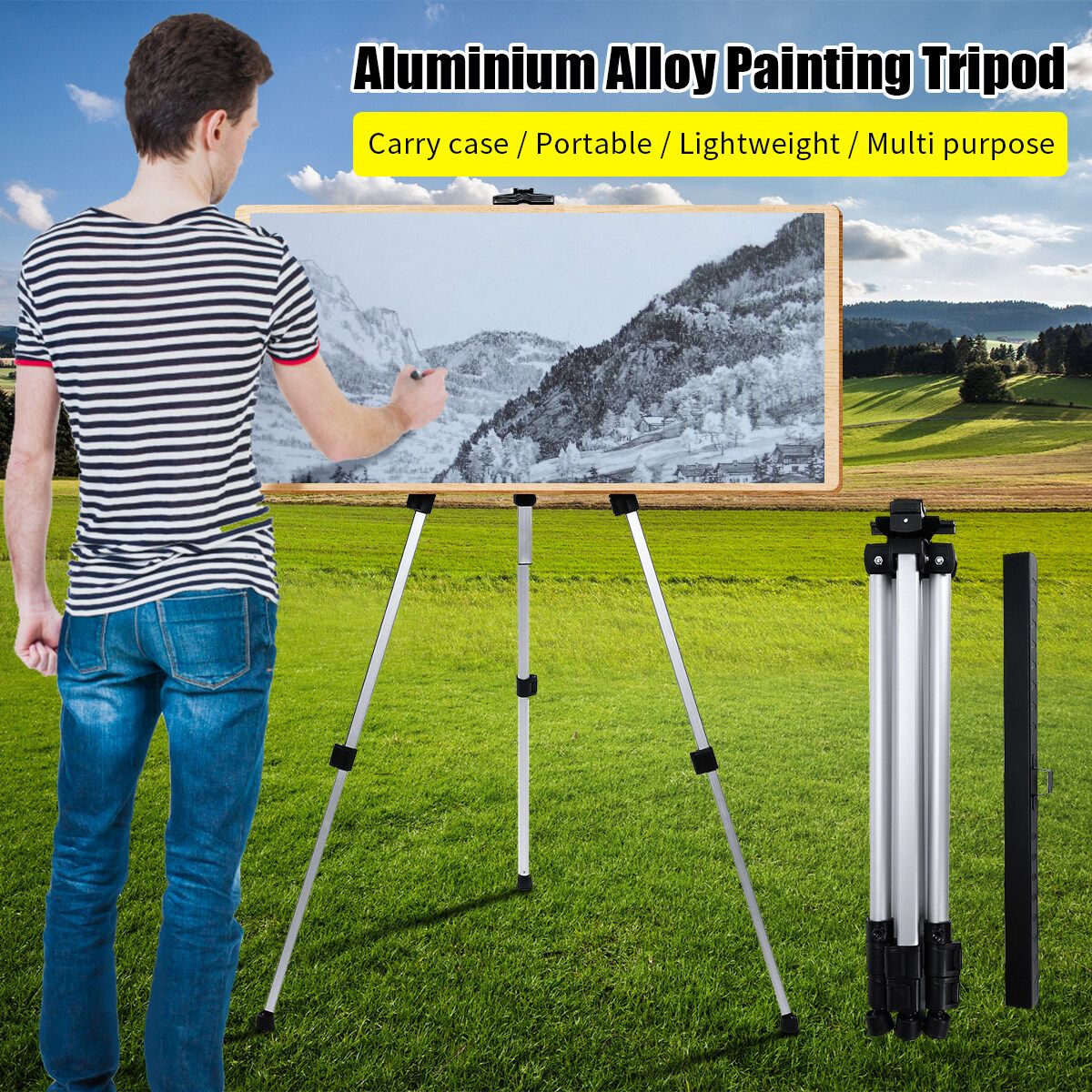 UK Aluminum Alloy Easel Telescopic Tripod Drawing Board Display Stand