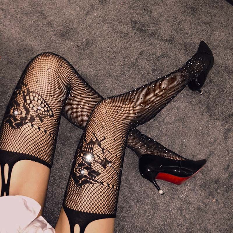 Ladies Hollow Tight Lace Sexy Stockings Thigh Embroidery Transparent Pantyhose