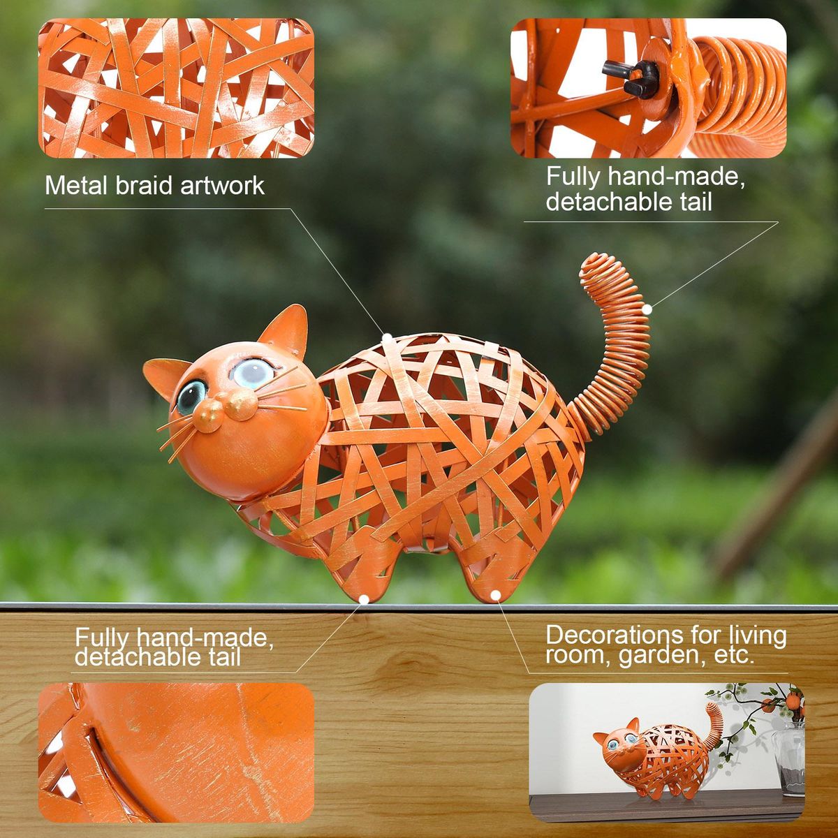 Tomfeel Braided Cat Sculpture Modern Iron Ornament Creatively Braided Figurine Handmade Craft Special Animal Styling Shelf and Desk Decoration Home Decor