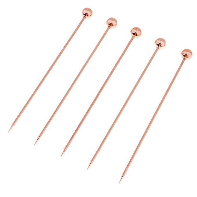 5pcs Stainless Steel Cocktail Fruit Sticks Bar Tool Bead-Rose Gold