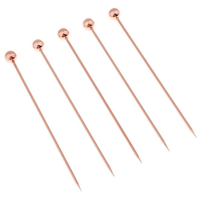 5pcs Stainless Steel Cocktail Fruit Sticks Bar Tool Bead-Rose Gold