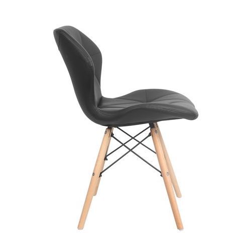 Leather Dining Chair With Wood Leg(Set Of 2)Black