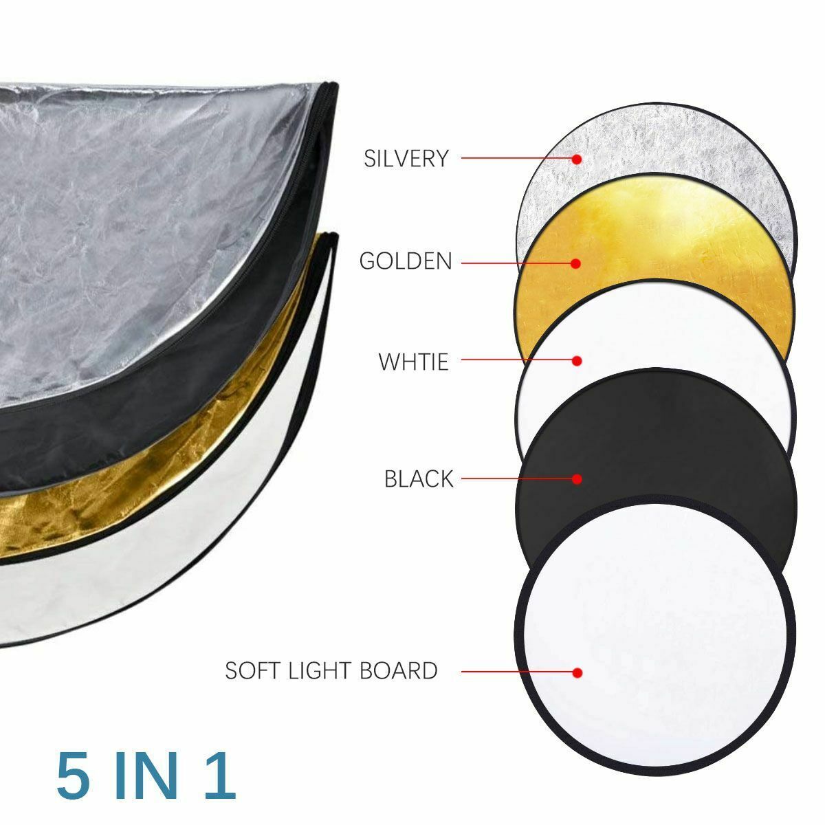 60cm 5 In 1 Photography Lighting Reflector Disc Collapsible Studio Reflector