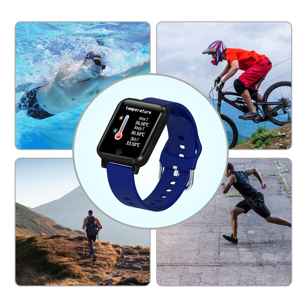Smart Watch, Fitness Tracker, Smart Sports Bracelet, Body Temperature / PR Pulse Rate / SpO2 Blood Oxygen Sensor Saturation / Blood Pressure Monitoring, Step Calorie Counter Sleep Monitoring, IP67 Waterproof Smart Bracelet