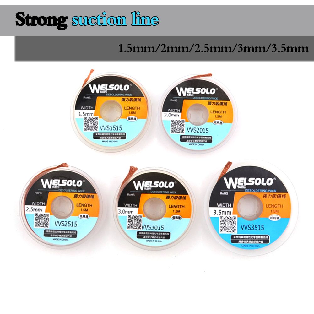 1.5 / 2 / 2.5 / 3 / 3.5 Mm 1.5 M / 5 Ft Wide Solder Core Remover Desoldered Braided Solder Remover Suction Cup Flux Core Cable