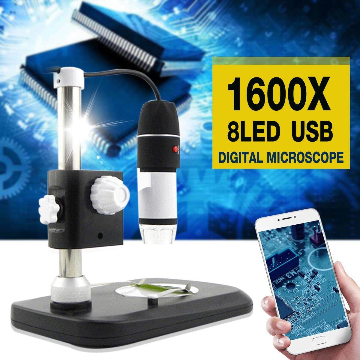 1600X 8LED USB Digital Microscope Endoscope Magnifier Camera +Stand Holder