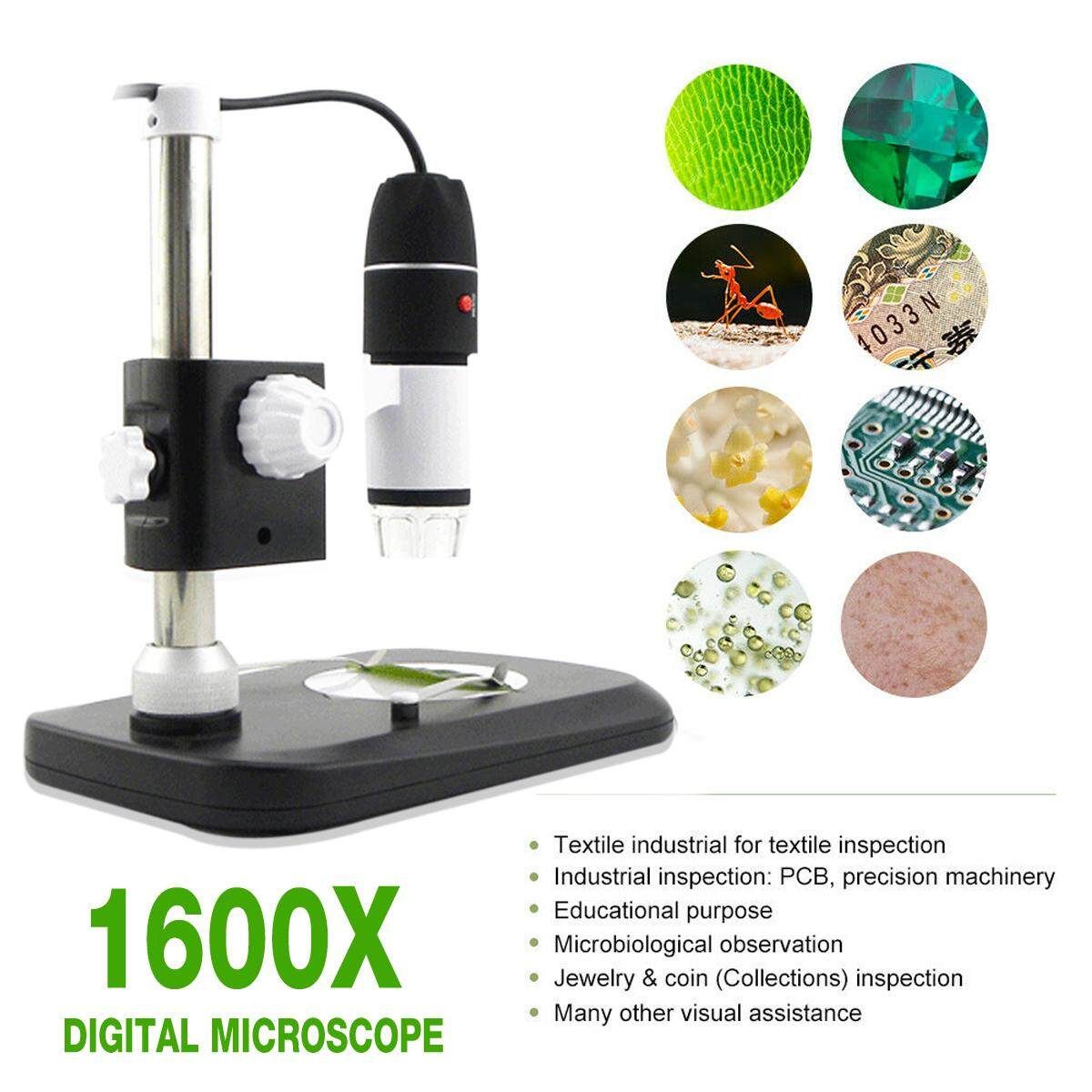 1600X 8LED USB Digital Microscope Endoscope Magnifier Camera +Stand Holder