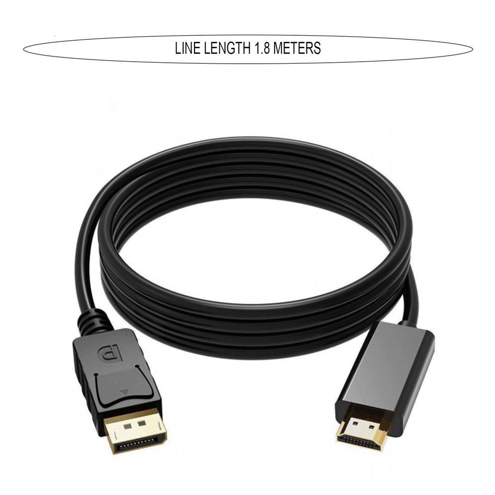 1.8M Display Port DP Male To HDMI Cable Adapter 4K Laptop PC HD TV Cable Black