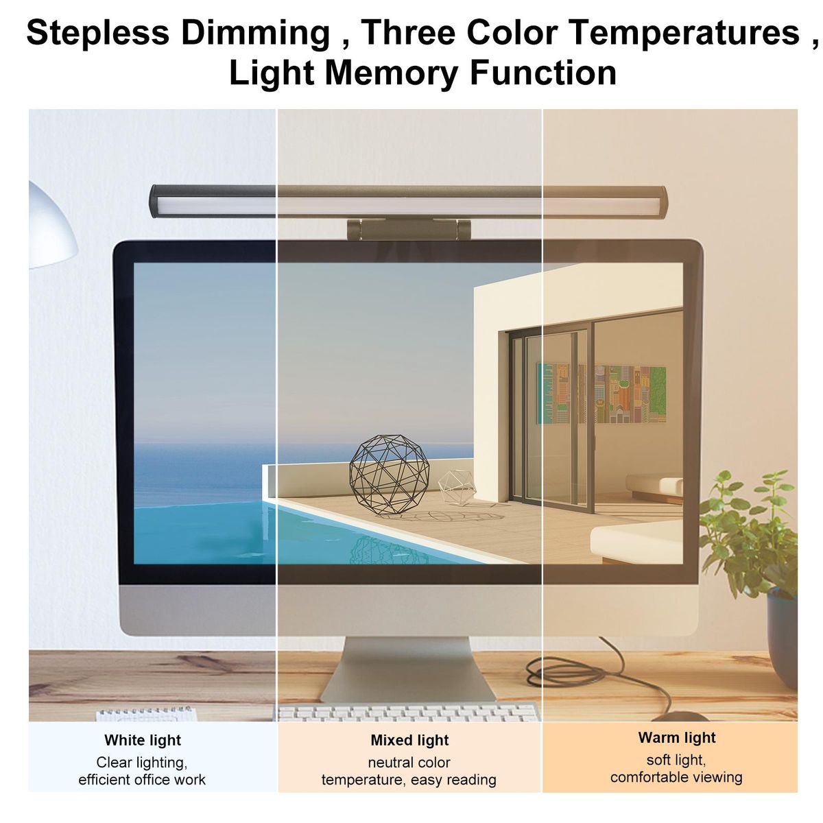 LED Desk Lamp USB Computer Monitor Screen Light Eye Protect Dimmable Table Lamp Bar Home Office Clamp