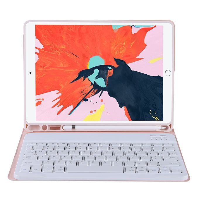 T102B For IPad Air / Pro 10.5 Inch (2019) TPU Candy Color Ultra-thin Bluetooth Keyboard Protective Case With Stand & Pen Slot(Pink)