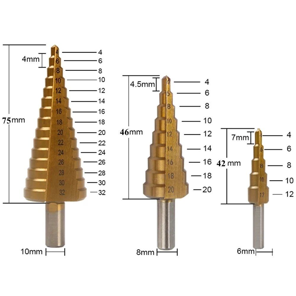 6Pcs Step Drill Bit Saw Drill Bit Set Titanium Milling