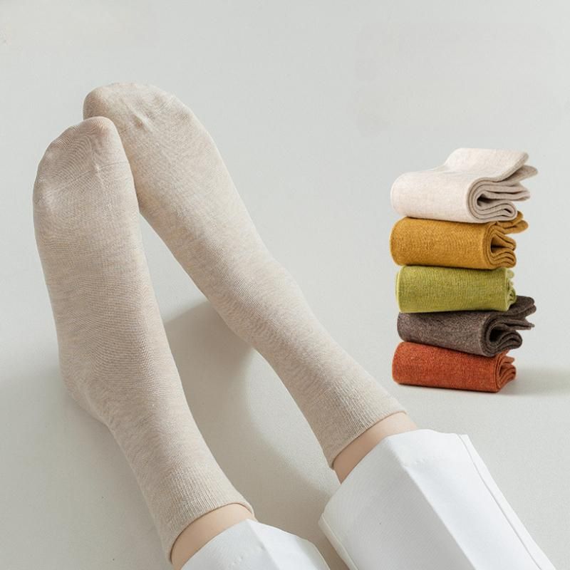 Women Solid Color Socks Mid Tube Loose Long Stockings Soft Fashion Spring Autumn Breathable Casual Sock Black White Comfortable