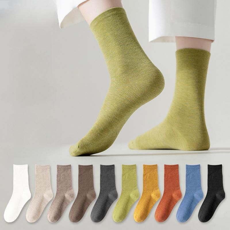 Women Solid Color Socks Mid Tube Loose Long Stockings Soft Fashion Spring Autumn Breathable Casual Sock Black White Comfortable