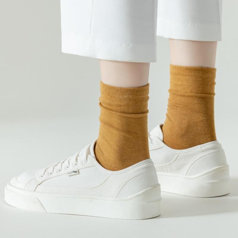 Women Solid Color Socks Mid Tube Loose Long Stockings Soft Fashion Spring Autumn Breathable Casual Sock Black White Comfortable