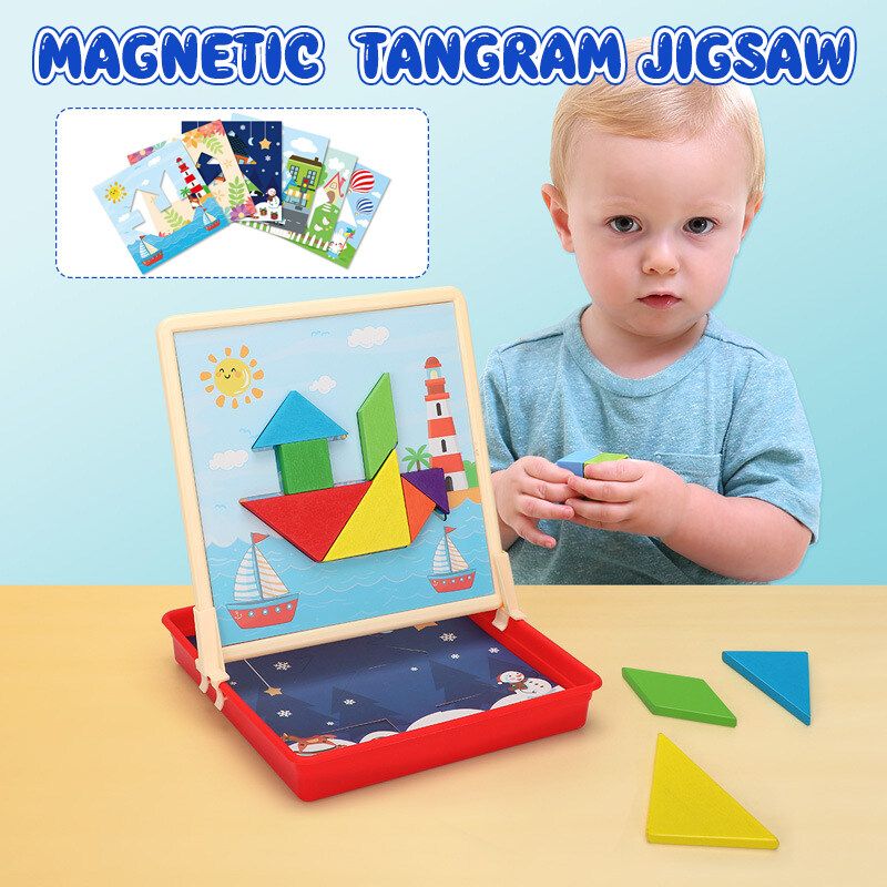 Magnetic Jigsaw Puzzle Tangram Toy Wooden Game Board Educational Toy Kids Gifts