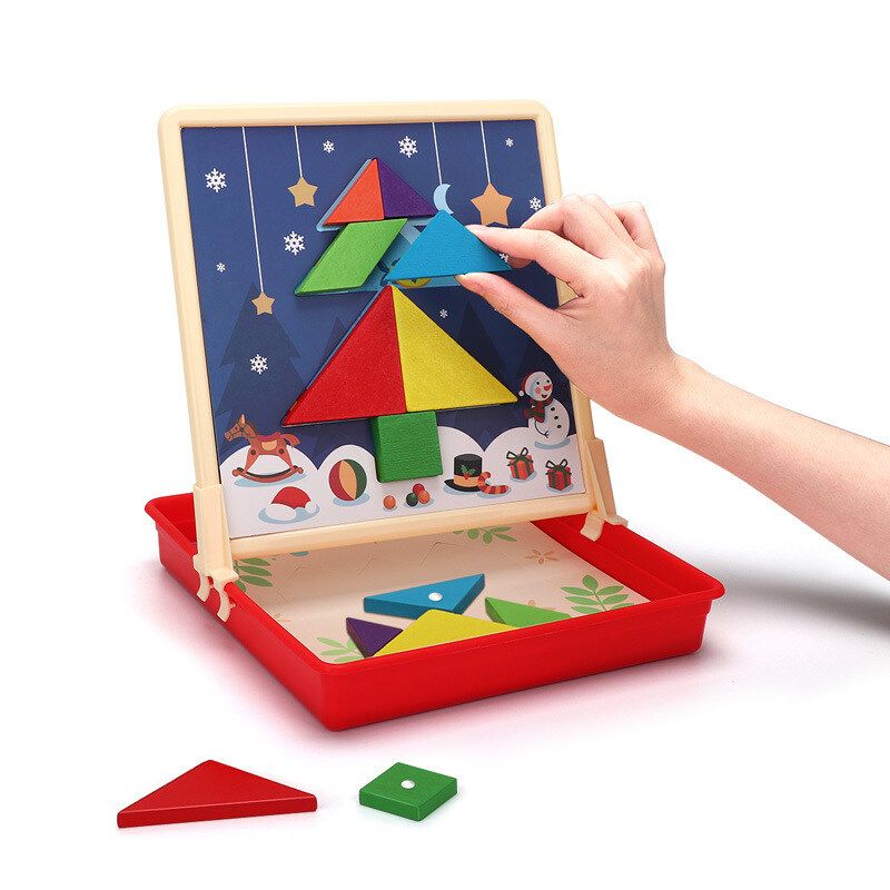 Magnetic Jigsaw Puzzle Tangram Toy Wooden Game Board Educational Toy Kids Gifts