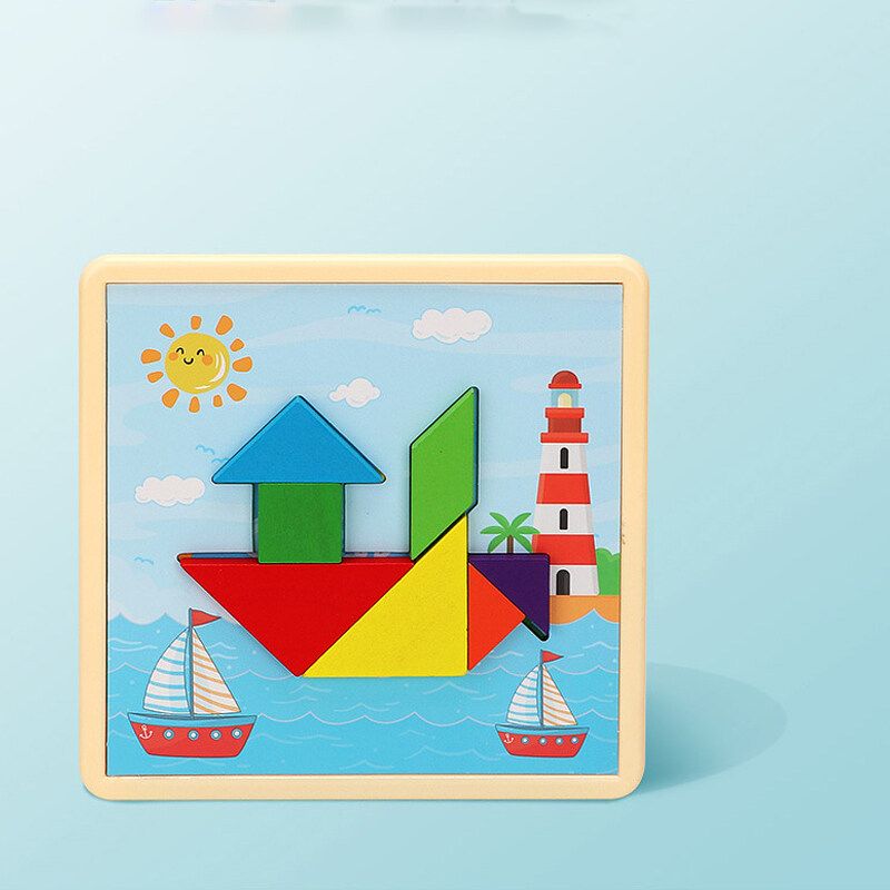 Magnetic Jigsaw Puzzle Tangram Toy Wooden Game Board Educational Toy Kids Gifts