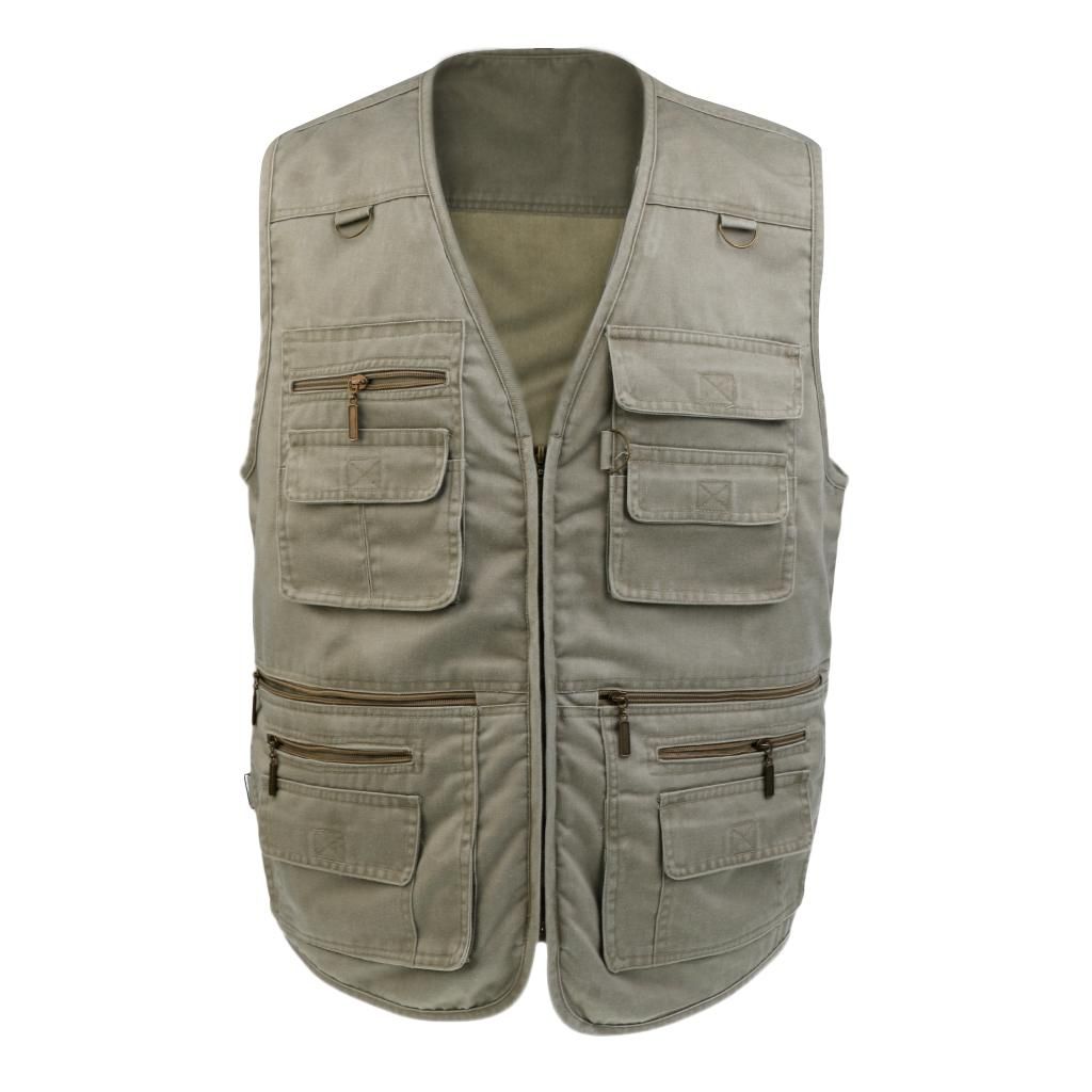 Men Multi Pocket Denim Vest Waistcoat  Photographer Casual 4XL