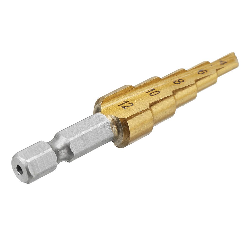Drillpro 3Pcs 1/4 Inch Hex Shank HSS Titanium Coated Step