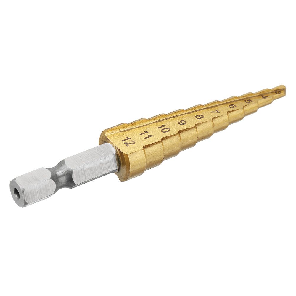 Drillpro 3Pcs 1/4 Inch Hex Shank HSS Titanium Coated Step