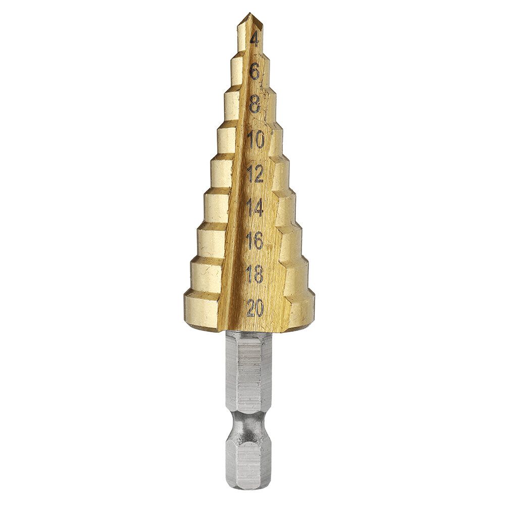 Drillpro 3Pcs 1/4 Inch Hex Shank HSS Titanium Coated Step