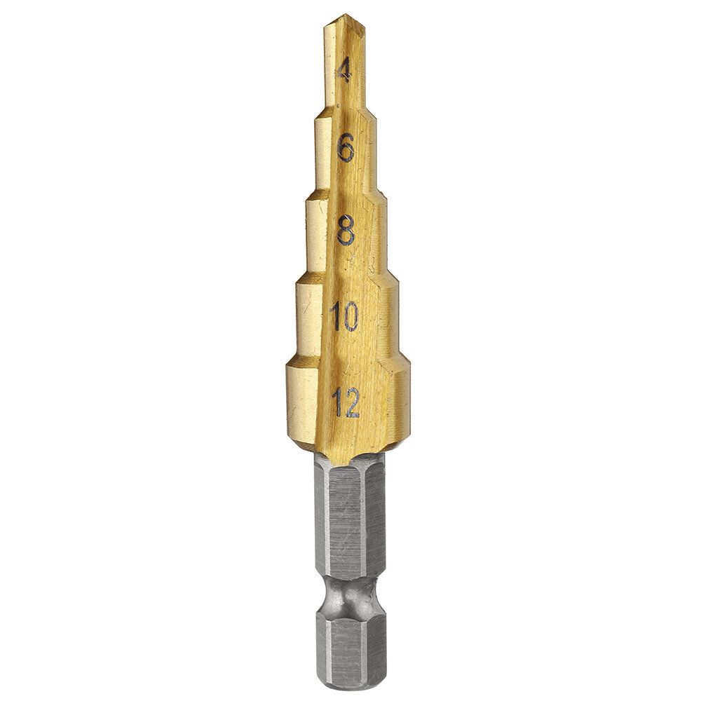 Drillpro 3Pcs 1/4 Inch Hex Shank HSS Titanium Coated Step