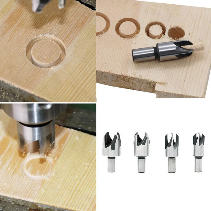 4x Round Shank Drill Bit Set Plug Wood  Tools For Bench Drill