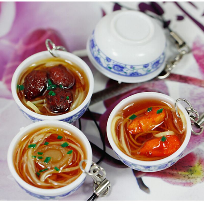 Simulation Food Charms Noodle Keychain Chinese Blue And