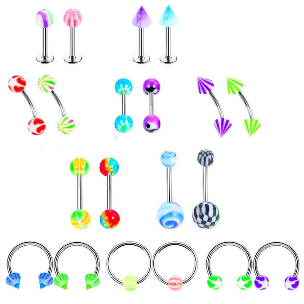 114 Pcs Steel Acrylic Belly Tongue Body Piercing Jewelry Kit