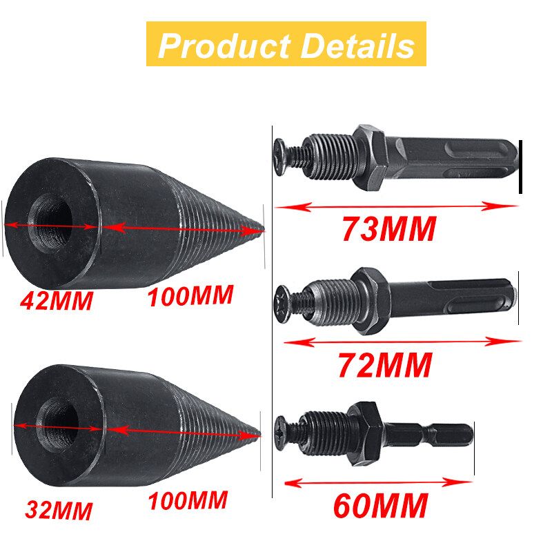 32/42mm Electric Hammer Drill Bit / Square / Round / Handle High Speed Twist Drill Bit Wood Splitter Screw Cones Splitting Bit For Woodwork Household Square Handle