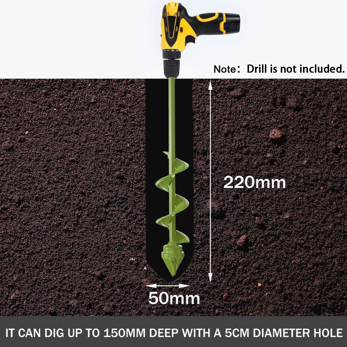 Garden Auger Drill Bit Electric Drill Bit Dis Hole 400/220mm Deep 50mm Wide Green 5cmx22cm