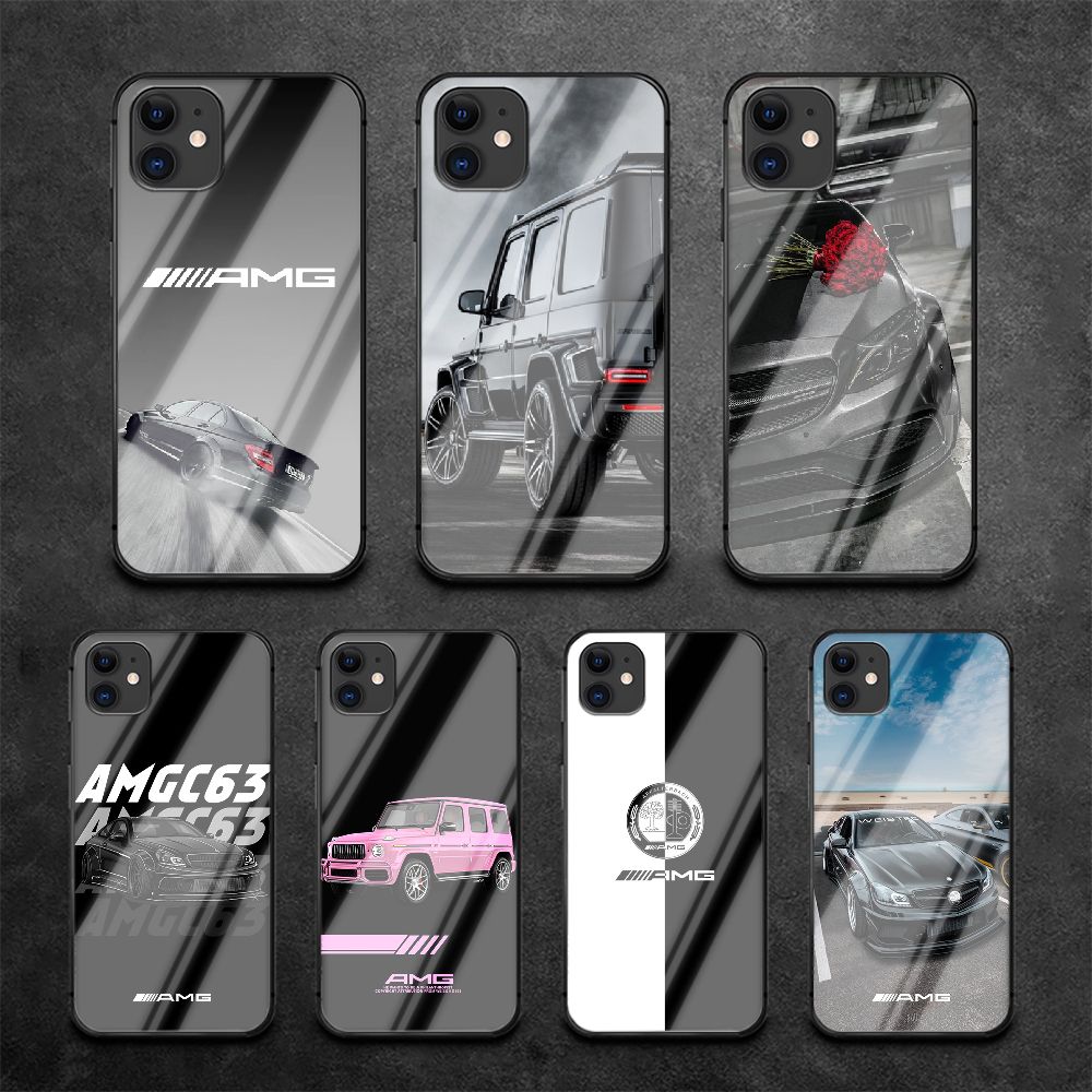 Mercedes Luxury Car Amg Phone Tempered Glass Case Cover For