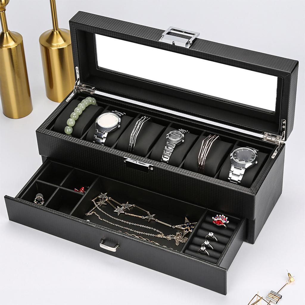 Watch Storage Boxes, Men & Women Jewelry Display Drawer Case, 2-Tier