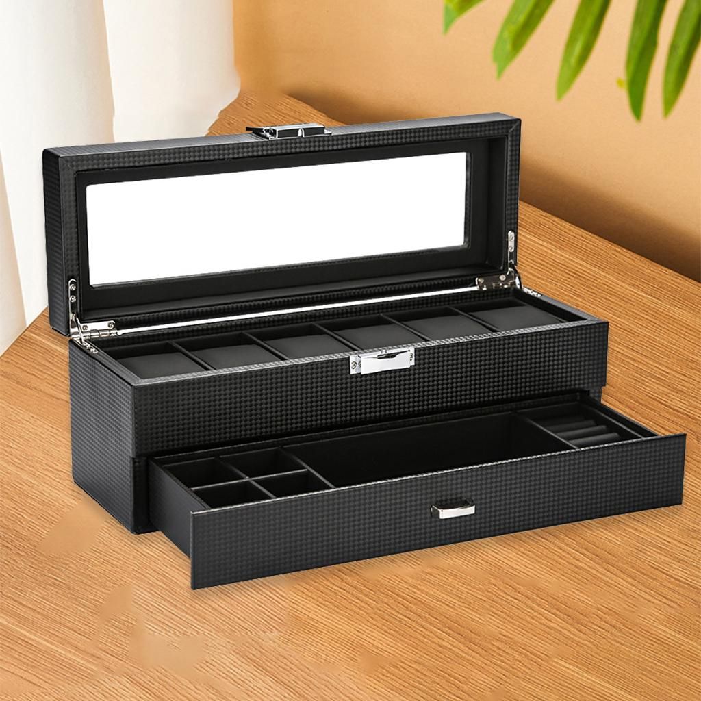 Watch Storage Boxes, Men & Women Jewelry Display Drawer Case, 2-Tier