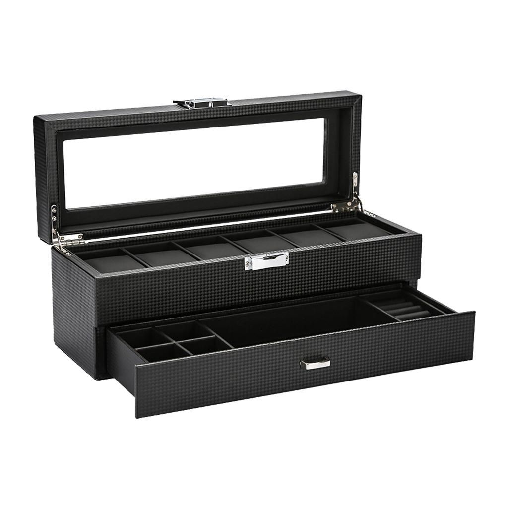 Watch Storage Boxes, Men & Women Jewelry Display Drawer Case, 2-Tier